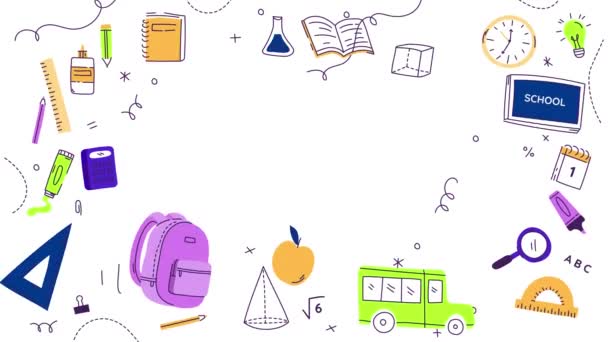 Element Bakgrund Animation För Skolan Och Utbildningsvideo Back School Ram — Stockvideo