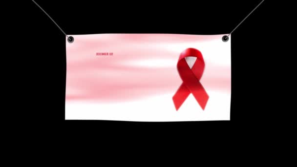 Światowy Dzień Aids Pomaga Red Ribbon Animation Banner Realistyczną Czerwoną — Wideo stockowe