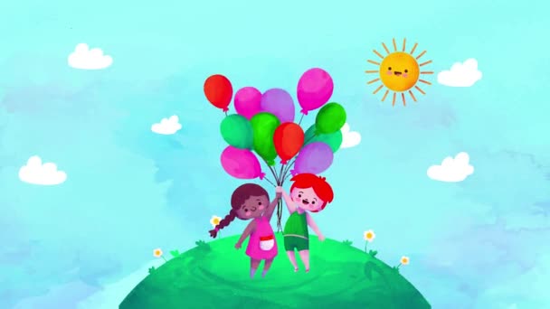Beautiful Happy Children Day Animation — Stock Video