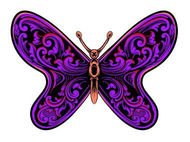 Klasik oymalı stil kelebek vektör tasarımı, renk düzenlenebilir
