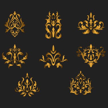 Tasarım için altın rengi süsler.