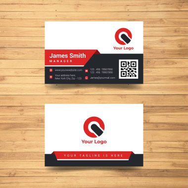 Modern Red and Black Business Card Design, ID card Design, yatay basit temiz şablon tasarımı
