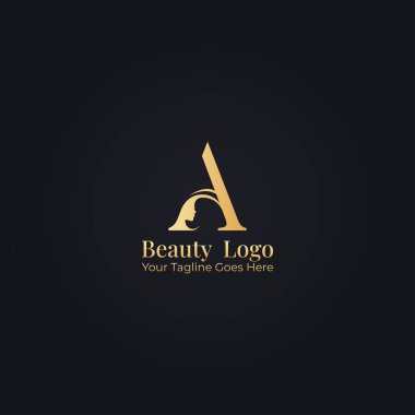 Harf A Logo Tasarım Güzel kadın silueti monogram biçimi minimalist vektör grafiği