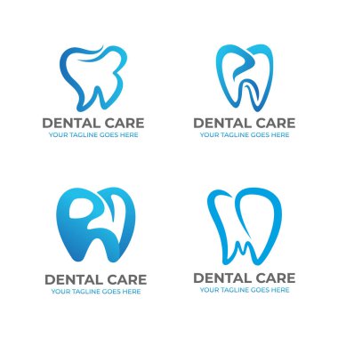 Vektör diş kliniği logosu ve diş simgeleri kümesi