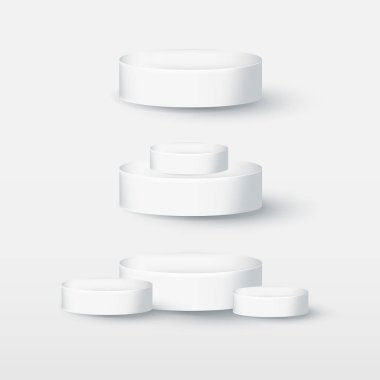 Ürününüz için gölgeli ve aydınlatmalı beyaz gerçekçi 3D podyum tasarımı.