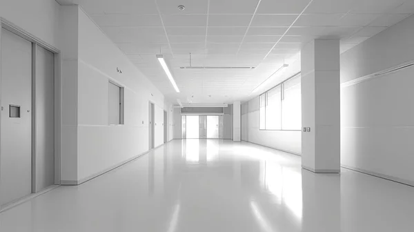 走廊医院室内设计 风格浅灰色和白色 怪异地现实 单色简约主义 — 图库照片