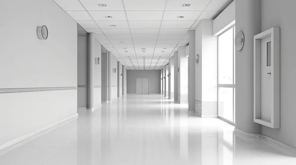Corridor Hospital Interior Design Style Light Gray White Eerily Realistic — Stock Photo, Image