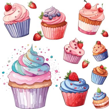 Sweet Cupcake illüstrasyonu Tatlı vektör koleksiyonu ve Clipart tasarımı.