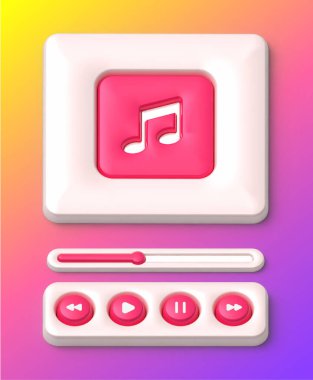 Gradyan parlak arka planda çalma düğmeleri olan 3B Müzik Oynatıcı