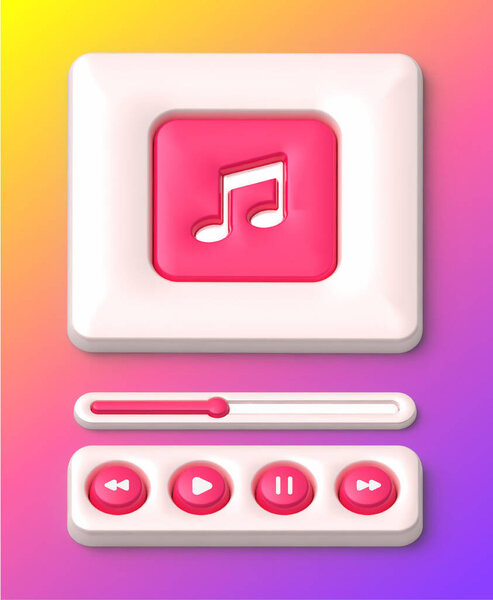 3D Music Player with play buttons in gradient bright background