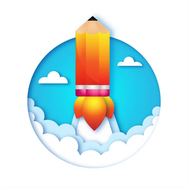 Launch Pencil Rocket Clouds School Science Education — Stock Vector
