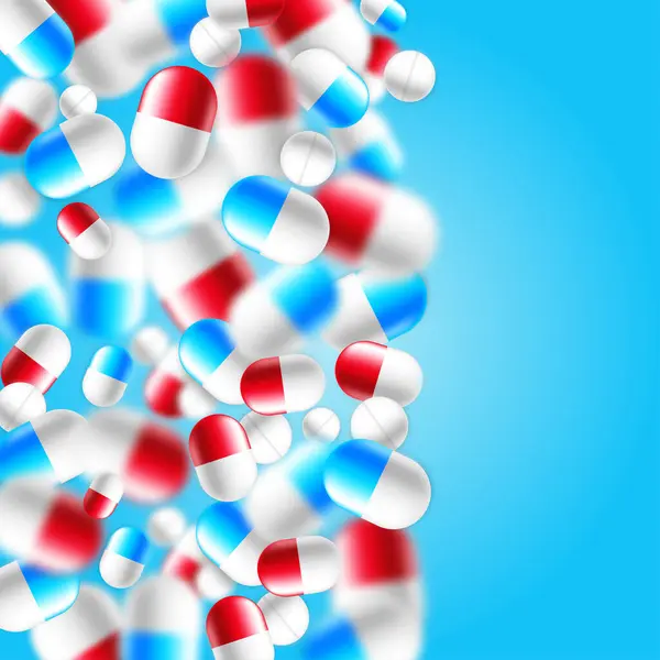 Fondo Tabletas Con Cápsulas Rojas Azules Para Medicina Ciencia — Vector de stock