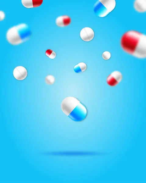 落ちる錠剤 科学目的のための薬カプセル — ストックベクタ