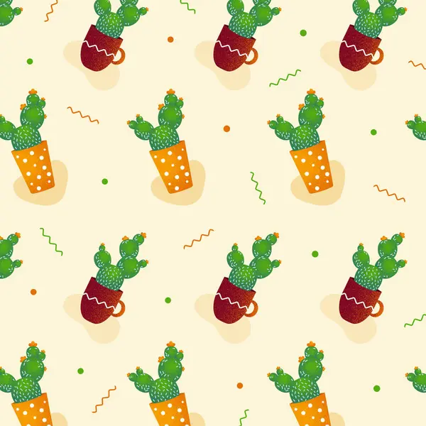 Sød Kaktus Mønster Flad Tegneserie Stil Med Korn Effekt – Stock-vektor