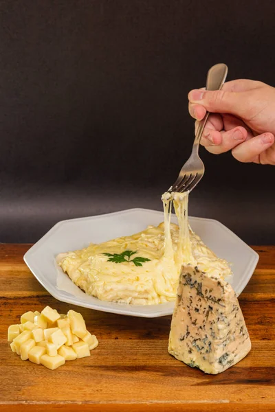 Čtyři Sýrové Lasagne Sýrové Lasagne Lasagne Boloňské Těstoviny Makarony Natahovací — Stock fotografie
