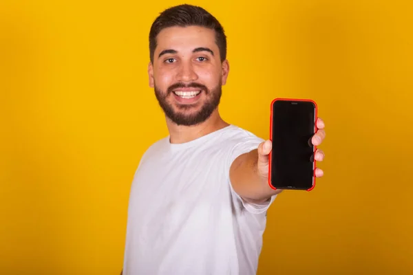 Brezilyalı Latin Amerikalı Erkek Cep Telefonu Uygulama Iletişim Uygulama Internet — Stok fotoğraf