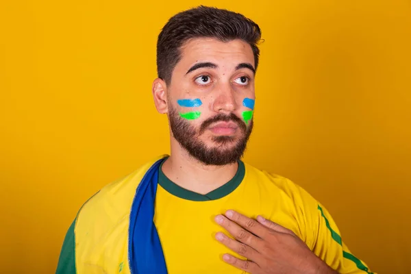 Braziliaanse Man Latijns Amerikaanse Juichen Voor Braziliaan 2022 Wereldbeker Patriot — Stockfoto