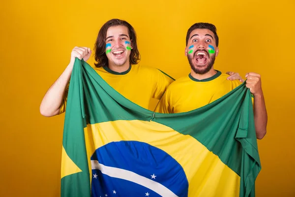 Braziliaanse Vrienden Latijns Amerikanen Diversiteit Braziliaans Gejuich Wereldbeker 2022 Braziliaanse — Stockfoto