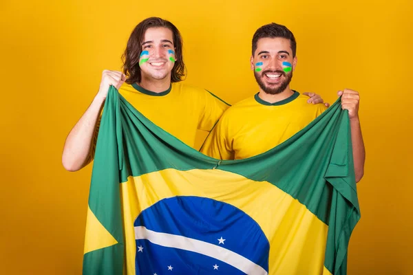Amici Brasiliani Latinoamericani Diversità Tifo Brasile Coppa Del Mondo 2022 — Foto Stock
