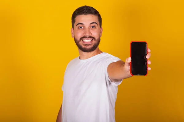 Brezilyalı Latin Amerikalı Erkek Cep Telefonu Uygulama Iletişim Uygulama Internet — Stok fotoğraf