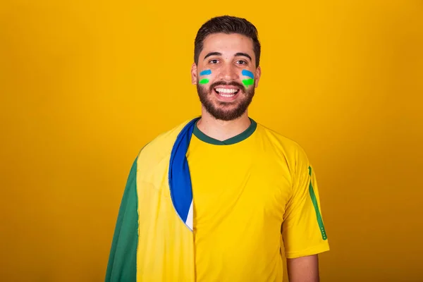 Бразилец Латиноамериканец Болеет Бразилию Чемпионате Мира 2022 Патриот Националист Глядя — стоковое фото