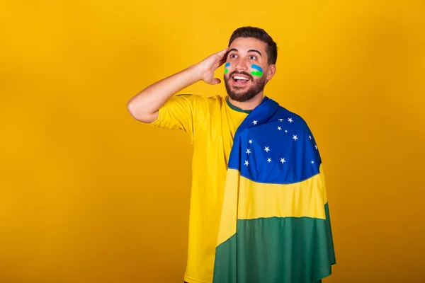 Braziliaanse Man Latijns Amerikaanse Juichen Voor Brazilië 2022 Wereldbeker Patriot — Stockfoto