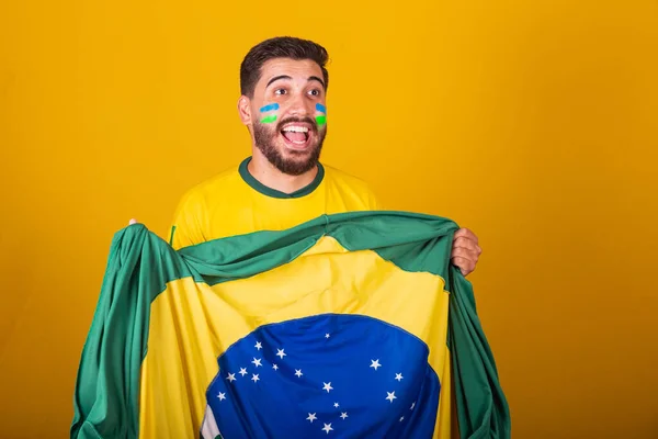 Homme Brésilien Latino Américain Acclamant Brésilien Coupe Monde 2022 Patriote — Photo