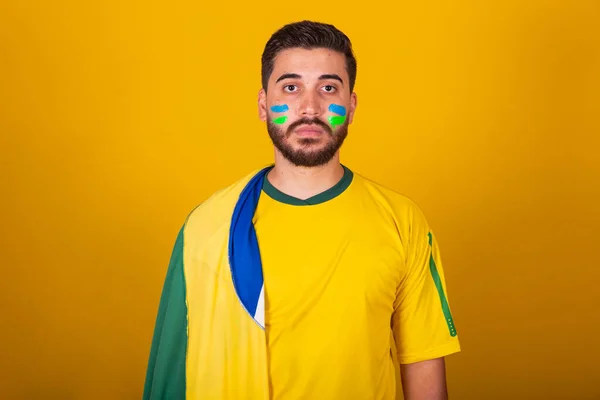 Brazylijczyk Latynos Doping Brazylijski Puchar Świata 2022 Patriota Nacjonalista Patrząc — Zdjęcie stockowe