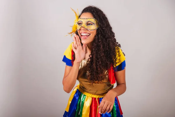 Mooie Zwarte Braziliaanse Vrouw Met Frevo Kleding Carnaval Het Dragen — Stockfoto