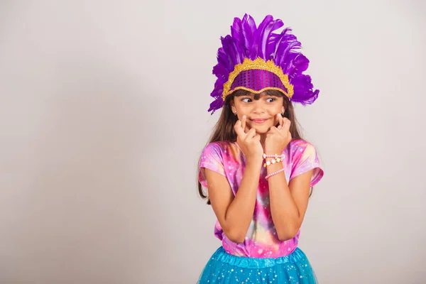 Beautiful Brazilian Girl Child Dressed Carnival Brazil Cheering Hard Wishing — Stock Photo, Image