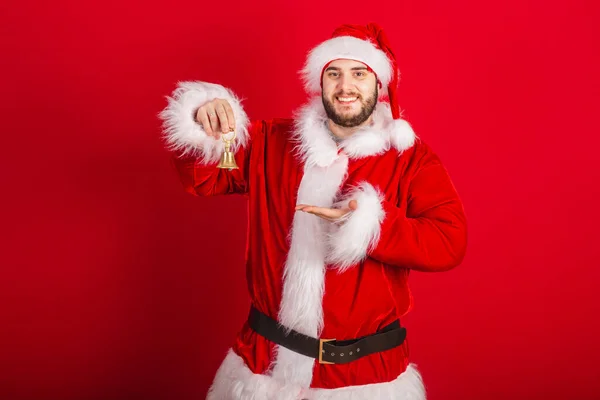 Caucasian Brazilian Man Dressed Christmas Outfit Santa Claus Holding Christmas — Stock Photo, Image