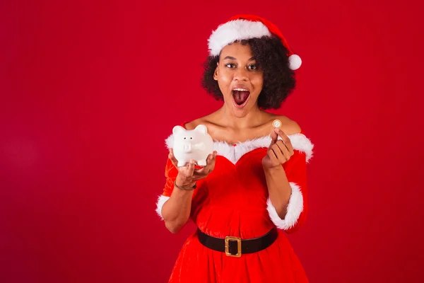 Güzel Siyah Brezilyalı Kadın Noel Baba Gibi Giyinmiş Mama Claus — Stok fotoğraf