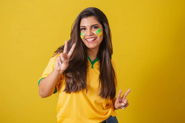 Brezilya Nın Kadın Destekçisi 2022 Dünya Kupası Futbol Şampiyonluğu Barış — Stok fotoğraf