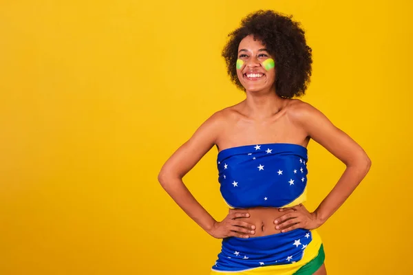 Jeune Femme Noire Fan Football Brésilien Gros Plan Photo — Photo