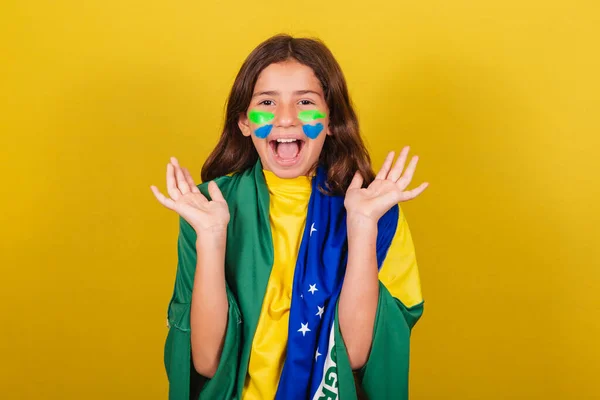Niño Brasileño Caucásico Sorprendido Increíble Increíble Guau Copa Del Mundo —  Fotos de Stock