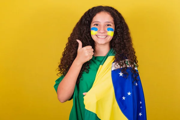 Brasileiro Caucasiana Torcedor Futebol Thumb Positivo Afirmativo Aprovação — Fotografia de Stock