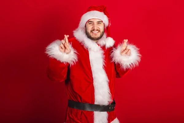 Běloch Brazilec Oblečený Vánočních Šatů Santa Claus Štěstí Jásot Chtěl — Stock fotografie