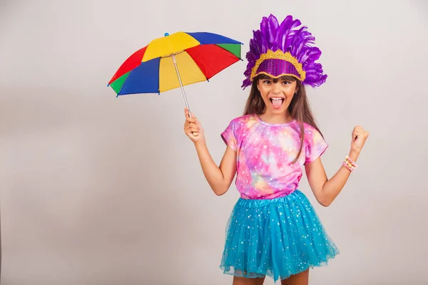 Schöne Brasilianerin Kind Verkleidet Für Den Karneval Brasilien Tanzen Mit — Stockfoto