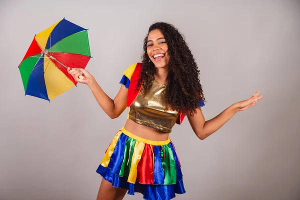 Krásná Černá Brazilka Frevo Oblečkem Deštníkem Karneval Taneční Frevo Typický — Stock fotografie