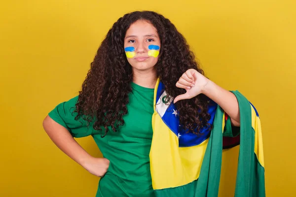 Brasileñas Caucasica Fan Del Fútbol Desaprobación Pulgares Abajo Negativo Triste —  Fotos de Stock