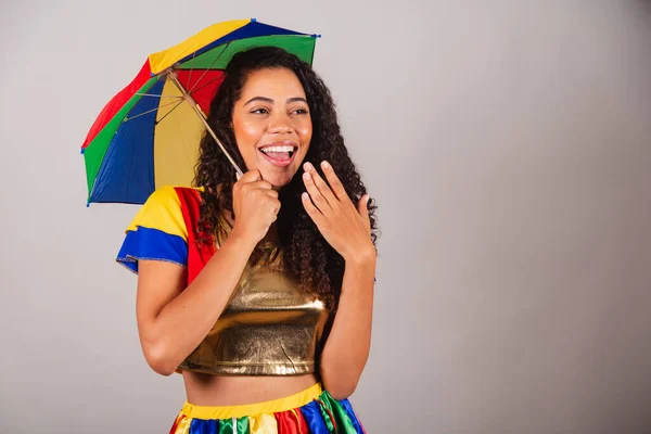 Beautiful Black Brazilian Woman Frevo Outfit Umbrella Carnival Wow Incredible — Stock Photo, Image