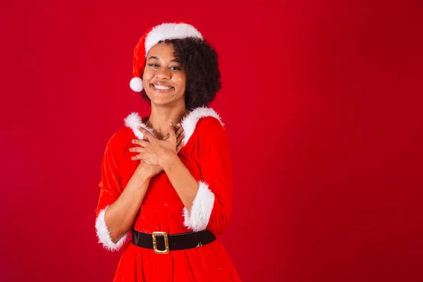 Güzel Siyah Brezilyalı Kadın Noel Baba Gibi Giyinmiş Mama Claus — Stok fotoğraf