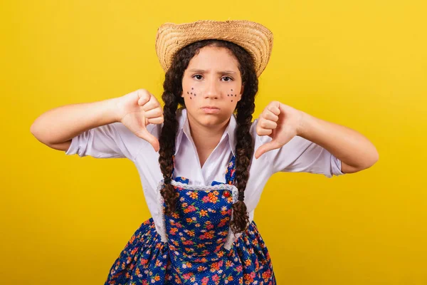 Girl Wearing Typical Clothes Festa Junina Thumb Negative Disapproval Arraia — Stock Photo, Image
