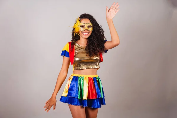 Mulher Brasileira Negra Bonita Com Roupas Frevo Carnaval Usar Uma — Fotografia de Stock