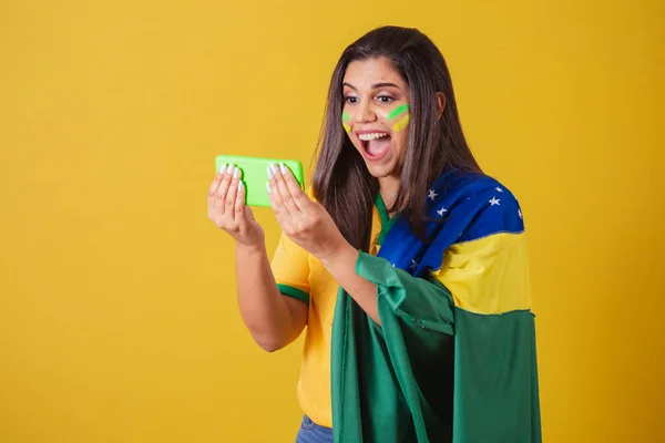 Donna Sostenitrice Del Brasile Coppa Del Mondo 2022 Campionato Calcio — Foto Stock