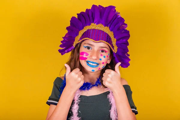 Caucasian Brazilian Child Dressed Carnival Thumb Affirmative Approval Confirmation — Stock Photo, Image