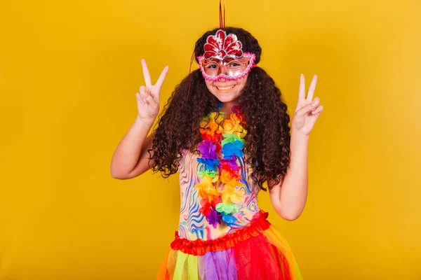 Caucasian Brazilian Girl Dressed Carnival Peace Love Symbol Posing Photo — Stock Photo, Image