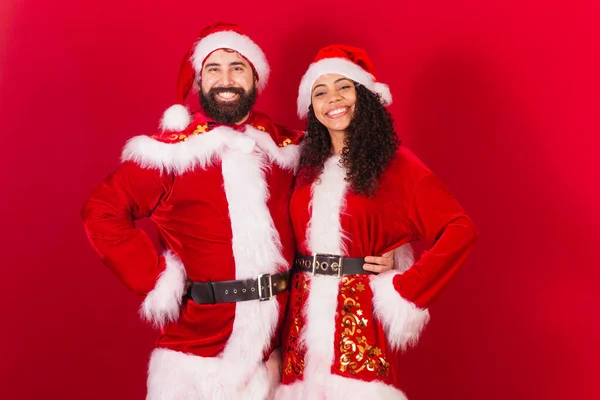 Casal Brasileiro Vestido Para Natal Santa Claus Múmia Claus Mulher — Fotografia de Stock
