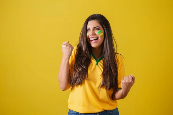 Brezilya Nın Kadın Taraftarı 2022 Dünya Kupası Futbol Şampiyonası Kutlama — Stok fotoğraf