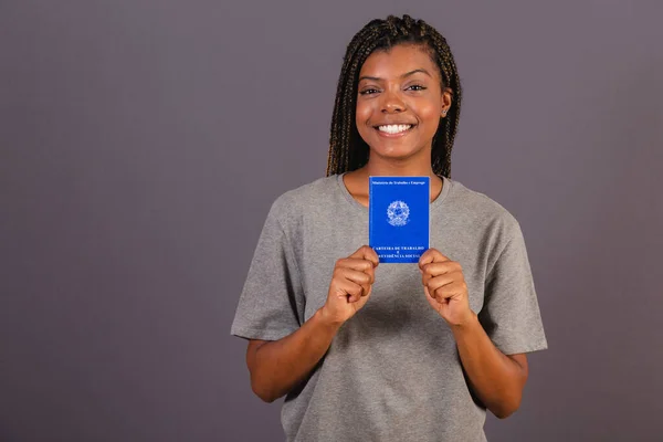 Молодая Афро Бразилька Рабочими Карточками Социальным Обеспечением Официальный Документ Человеческие — стоковое фото